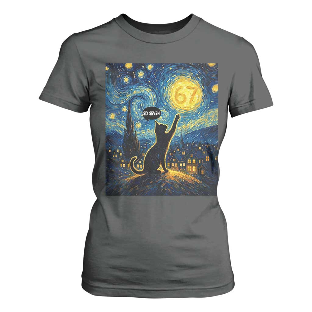 67 Cat Meme T Shirt For Women Funny Six Seven Cat Starry Night Van Gogh TS14 Dark Heather Print Your Wear