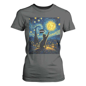 67 Cat Meme T Shirt For Women Funny Six Seven Cat Starry Night Van Gogh TS14 Dark Heather Print Your Wear