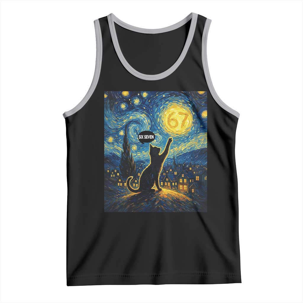 67 Cat Meme Tank Top Funny Six Seven Cat Starry Night Van Gogh TS14 Black Athletic Heather Print Your Wear