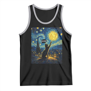 67 Cat Meme Tank Top Funny Six Seven Cat Starry Night Van Gogh TS14 Black Athletic Heather Print Your Wear