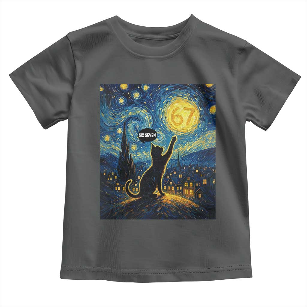 67 Cat Meme Toddler T Shirt Funny Six Seven Cat Starry Night Van Gogh TS14 Dark Heather Print Your Wear