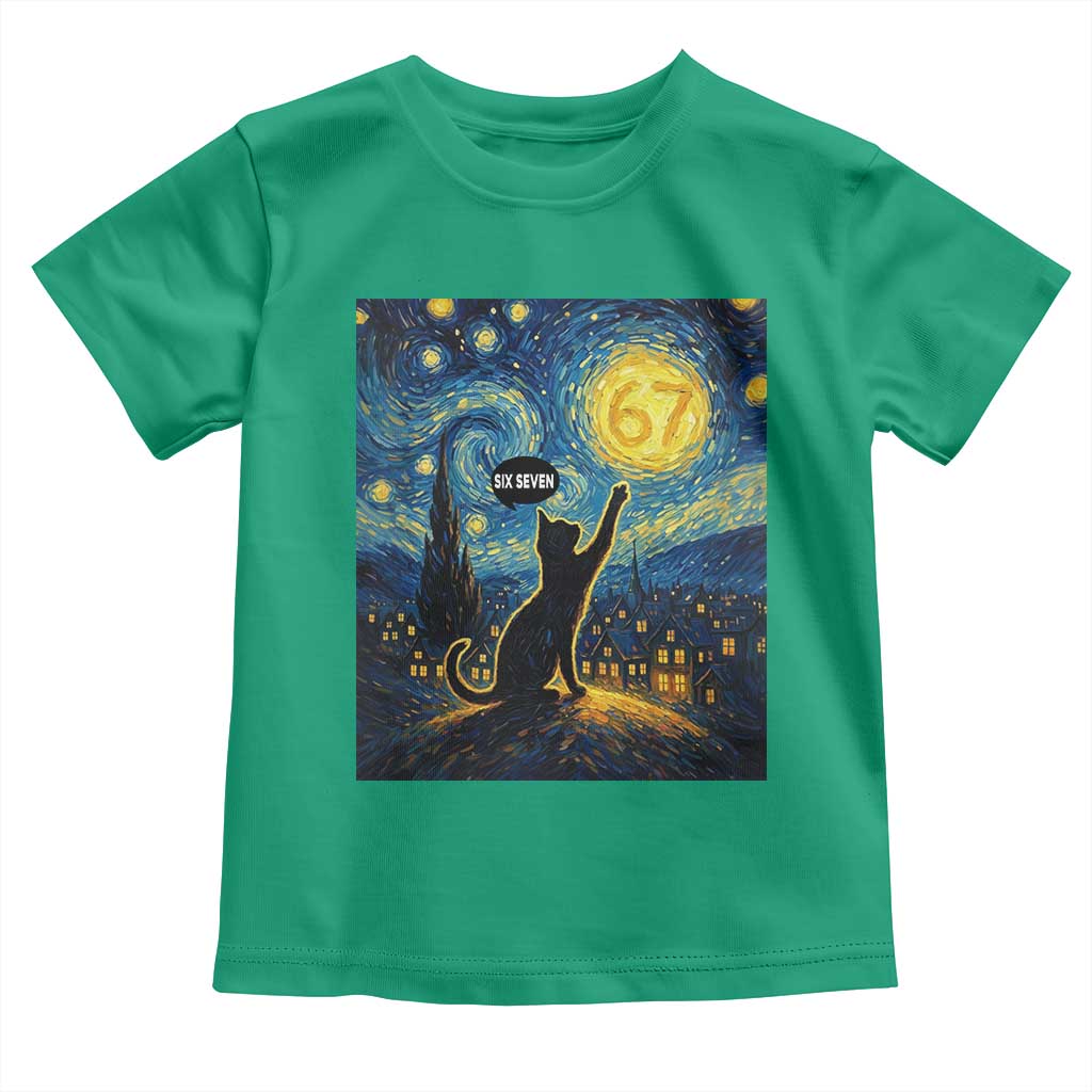 67 Cat Meme Toddler T Shirt Funny Six Seven Cat Starry Night Van Gogh TS14 Irish Green Print Your Wear