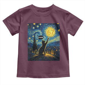 67 Cat Meme Toddler T Shirt Funny Six Seven Cat Starry Night Van Gogh TS14 Maroon Print Your Wear