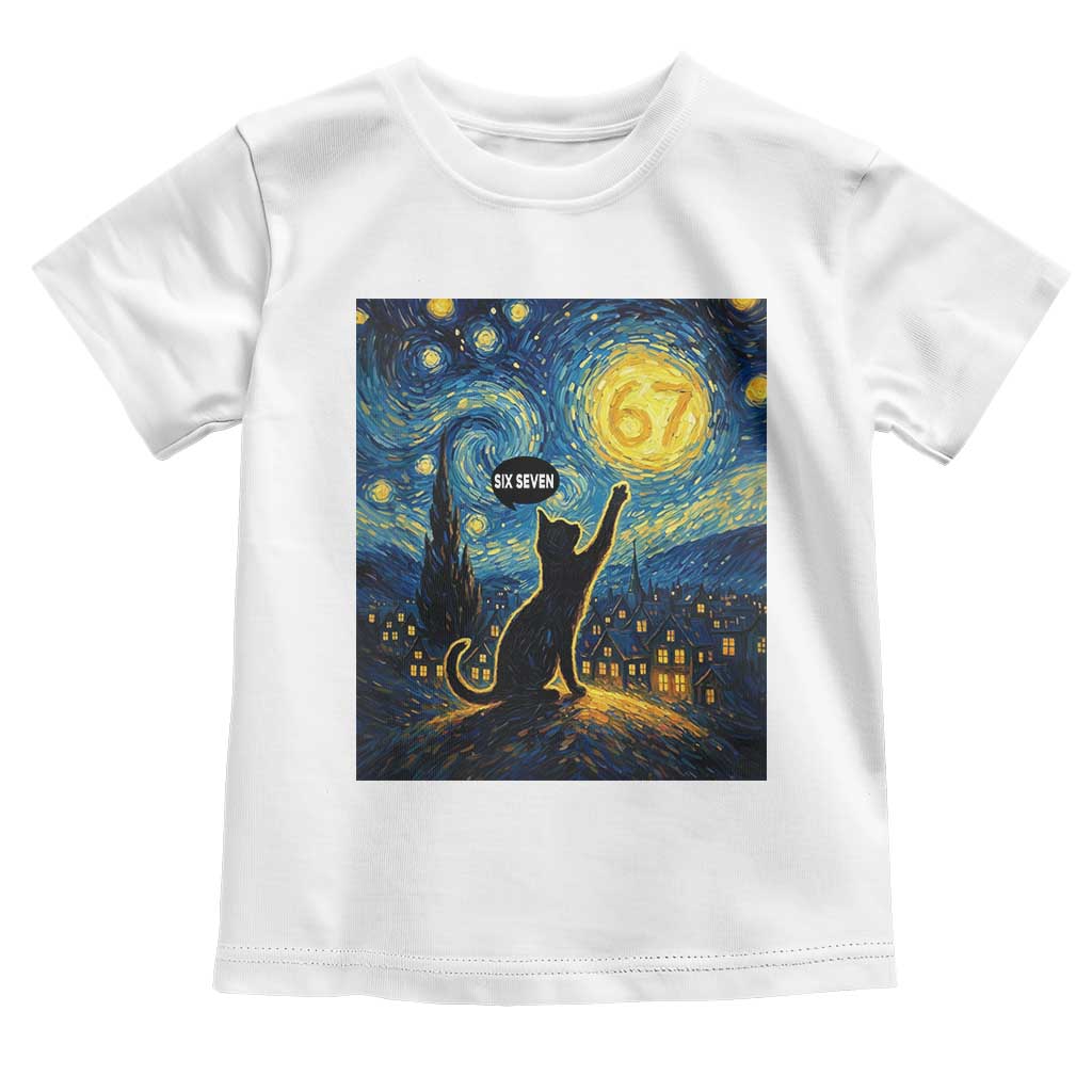 67 Cat Meme Toddler T Shirt Funny Six Seven Cat Starry Night Van Gogh TS14 White Print Your Wear