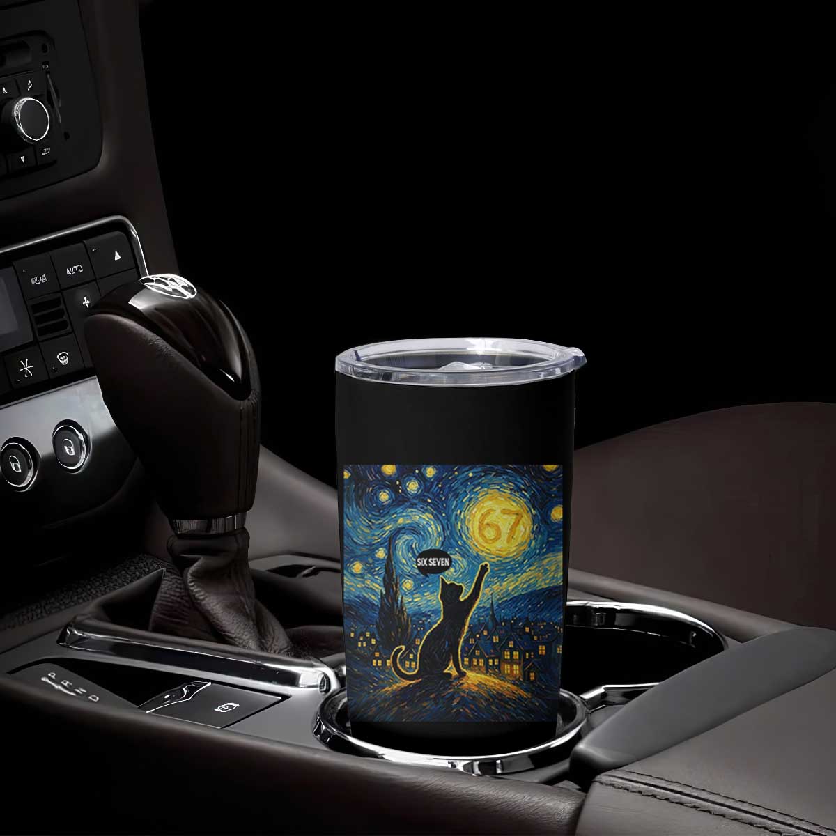 67 Cat Meme Tumbler Cup Funny Six Seven Cat Starry Night Van Gogh TS14 Print Your Wear