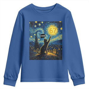 67 Cat Meme Youth Sweatshirt Funny Six Seven Cat Starry Night Van Gogh TS14 Royal Blue Print Your Wear