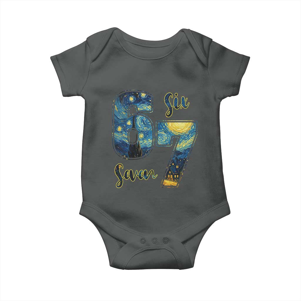 67 Six Seven Meme Baby Onesie Starry Night Van Gogh TS14 Dark Heather Print Your Wear