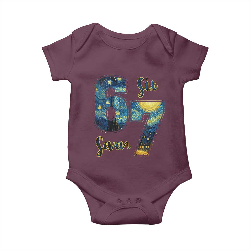 67 Six Seven Meme Baby Onesie Starry Night Van Gogh TS14 Maroon Print Your Wear
