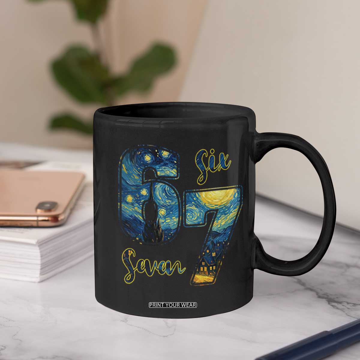 67 Six Seven Meme Coffee Mug Starry Night Van Gogh TS14 Print Your Wear
