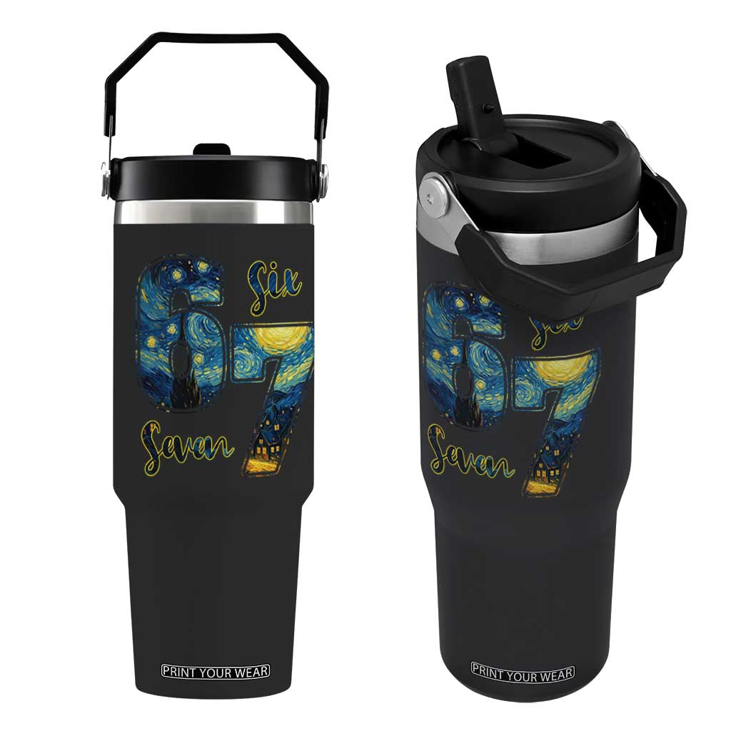 67 Six Seven Meme Flip Straw Tumbler Starry Night Van Gogh TS14 One Size: 30 oz Black Print Your Wear