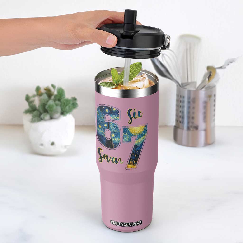 67 Six Seven Meme Flip Straw Tumbler Starry Night Van Gogh TS14 One Size: 30 oz Light Pink Print Your Wear