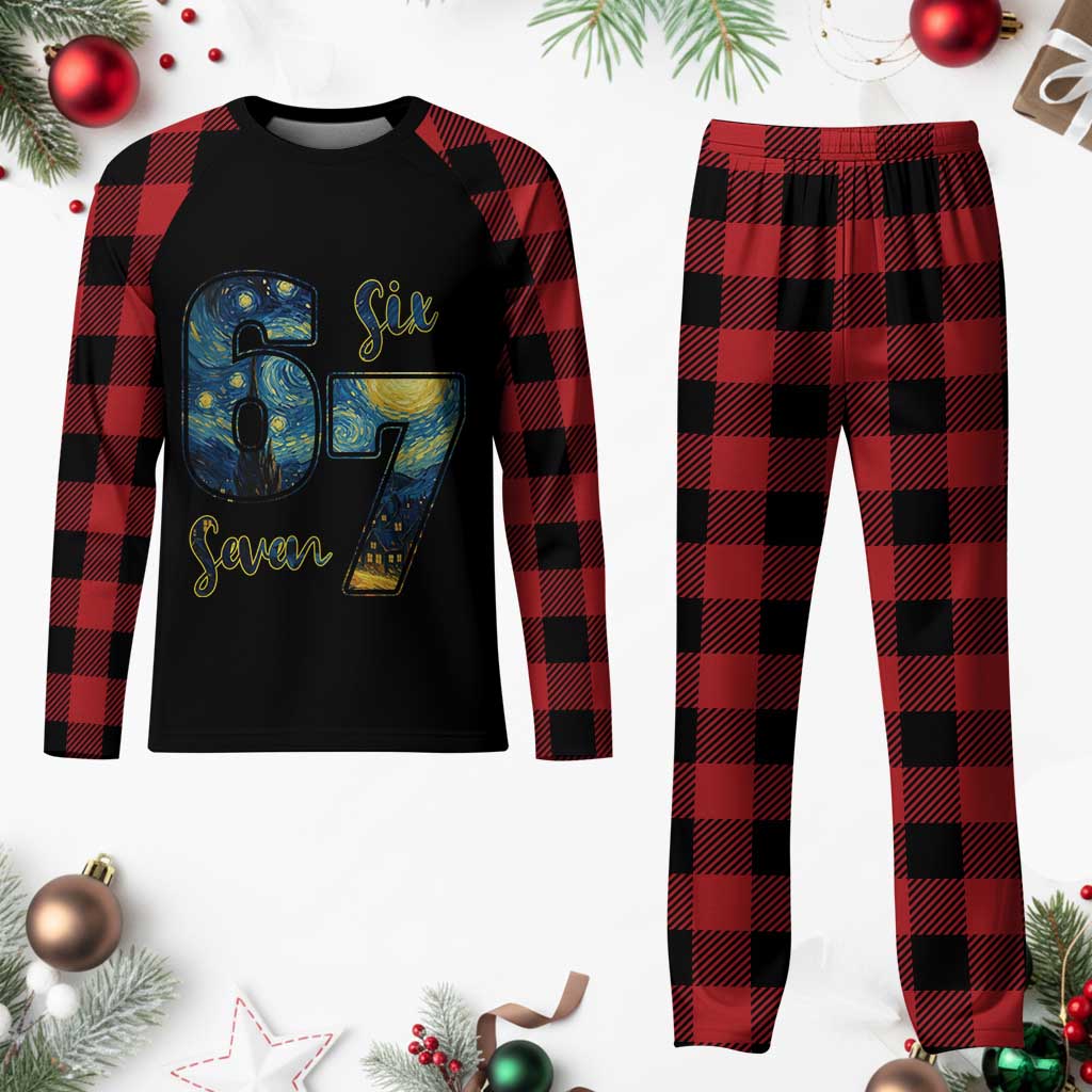 67 Six Seven Meme Plaid Pajama Set Starry Night Van Gogh TS14 Buffalo Plaid Print Your Wear