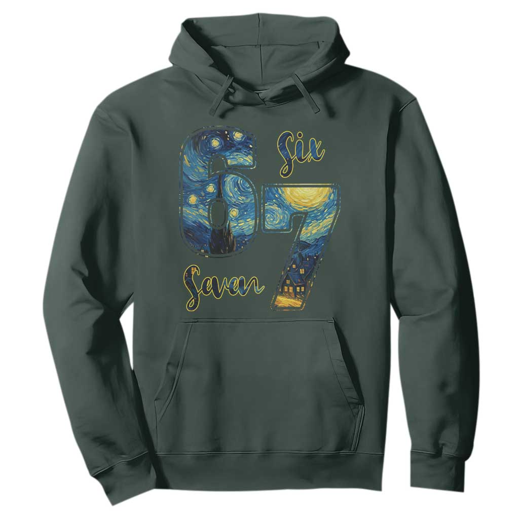 67 Six Seven Meme Hoodie Starry Night Van Gogh TS14 Dark Forest Green Print Your Wear