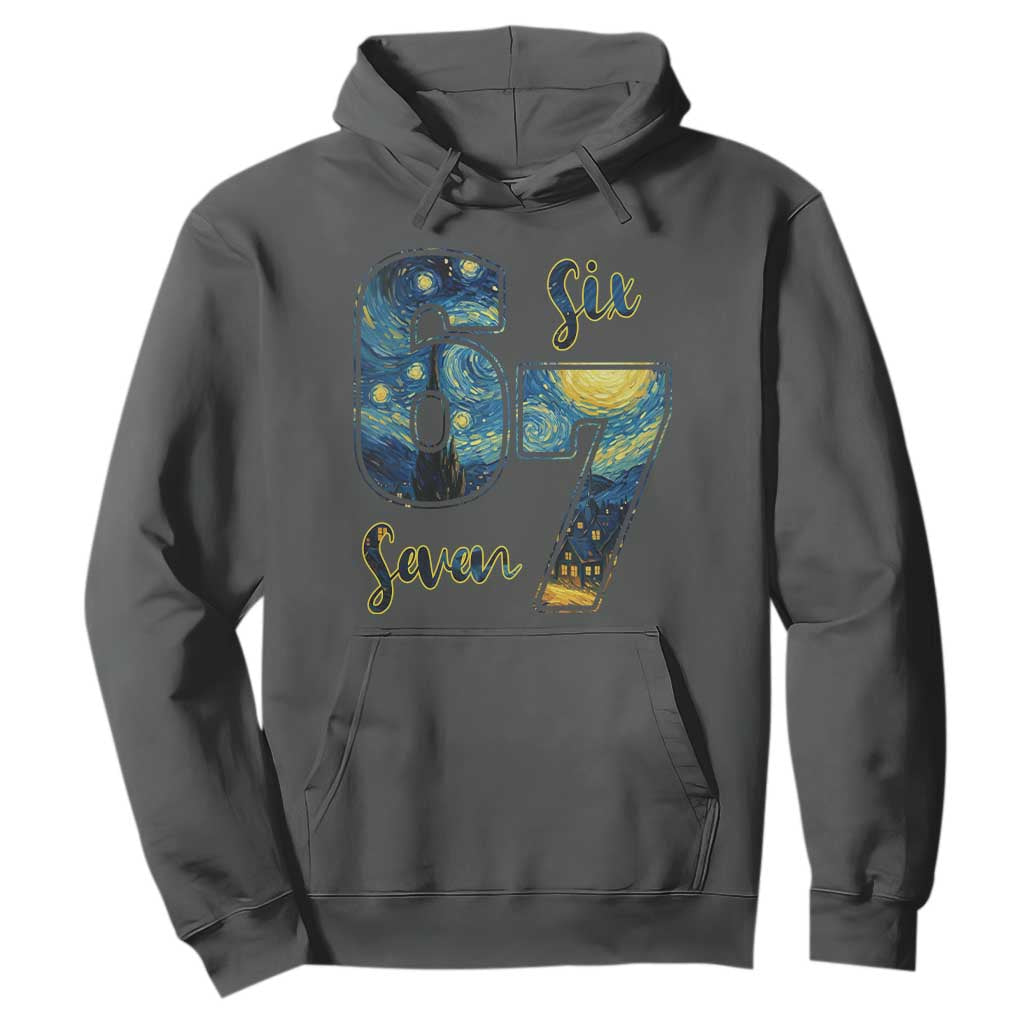 67 Six Seven Meme Hoodie Starry Night Van Gogh TS14 Dark Heather Print Your Wear
