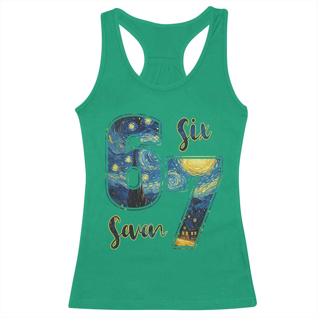 67 Six Seven Meme Racerback Tank Top Starry Night Van Gogh TS14 Irish Green Print Your Wear