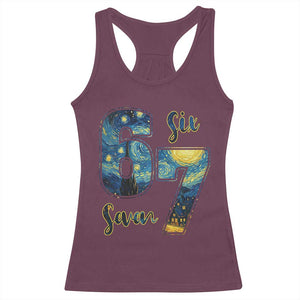 67 Six Seven Meme Racerback Tank Top Starry Night Van Gogh TS14 Maroon Print Your Wear