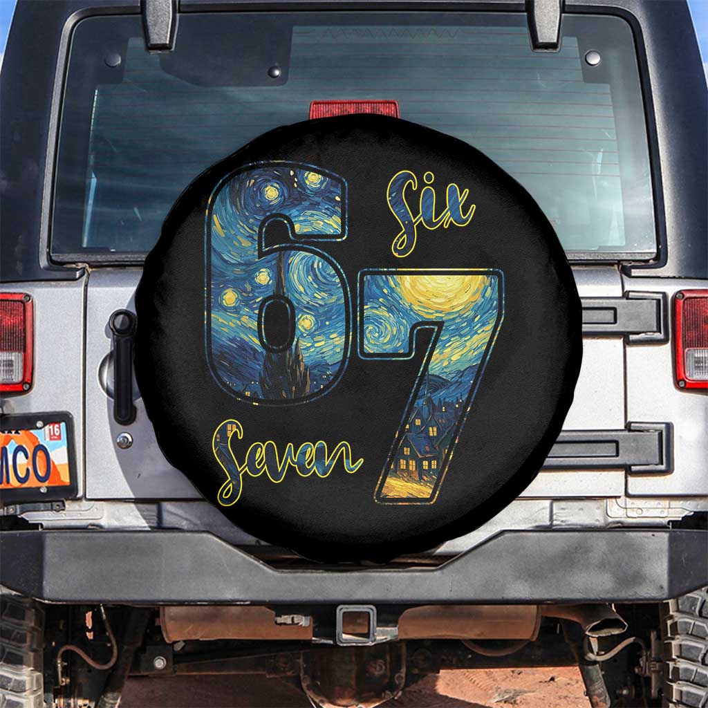 67 Six Seven Meme Spare Tire Cover Starry Night Van Gogh TS14 No hole Black Print Your Wear
