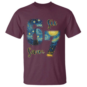 67 Six Seven Meme T Shirt Starry Night Van Gogh TS14 Maroon Print Your Wear