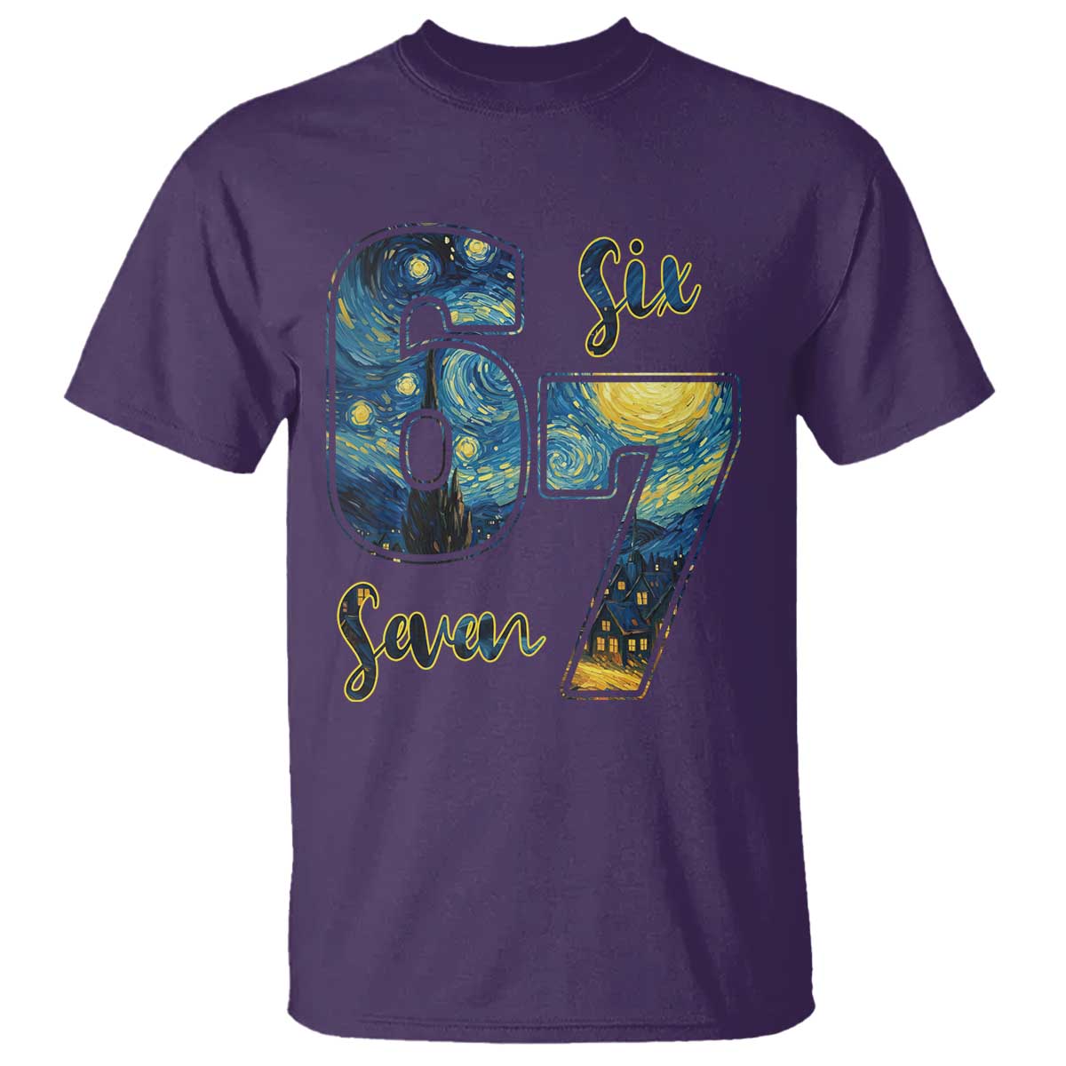 67 Six Seven Meme T Shirt Starry Night Van Gogh TS14 Purple Print Your Wear