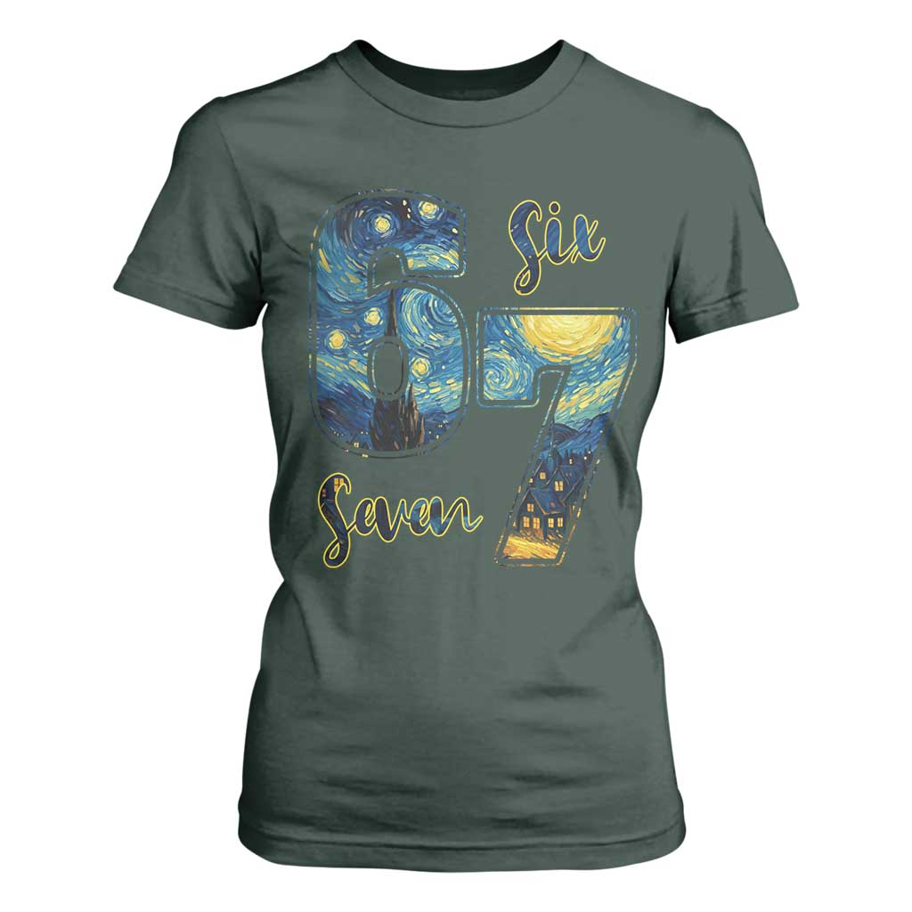 67 Six Seven Meme T Shirt For Women Starry Night Van Gogh TS14 Dark Forest Green Print Your Wear