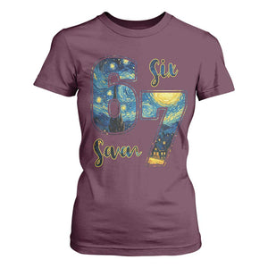 67 Six Seven Meme T Shirt For Women Starry Night Van Gogh TS14 Maroon Print Your Wear