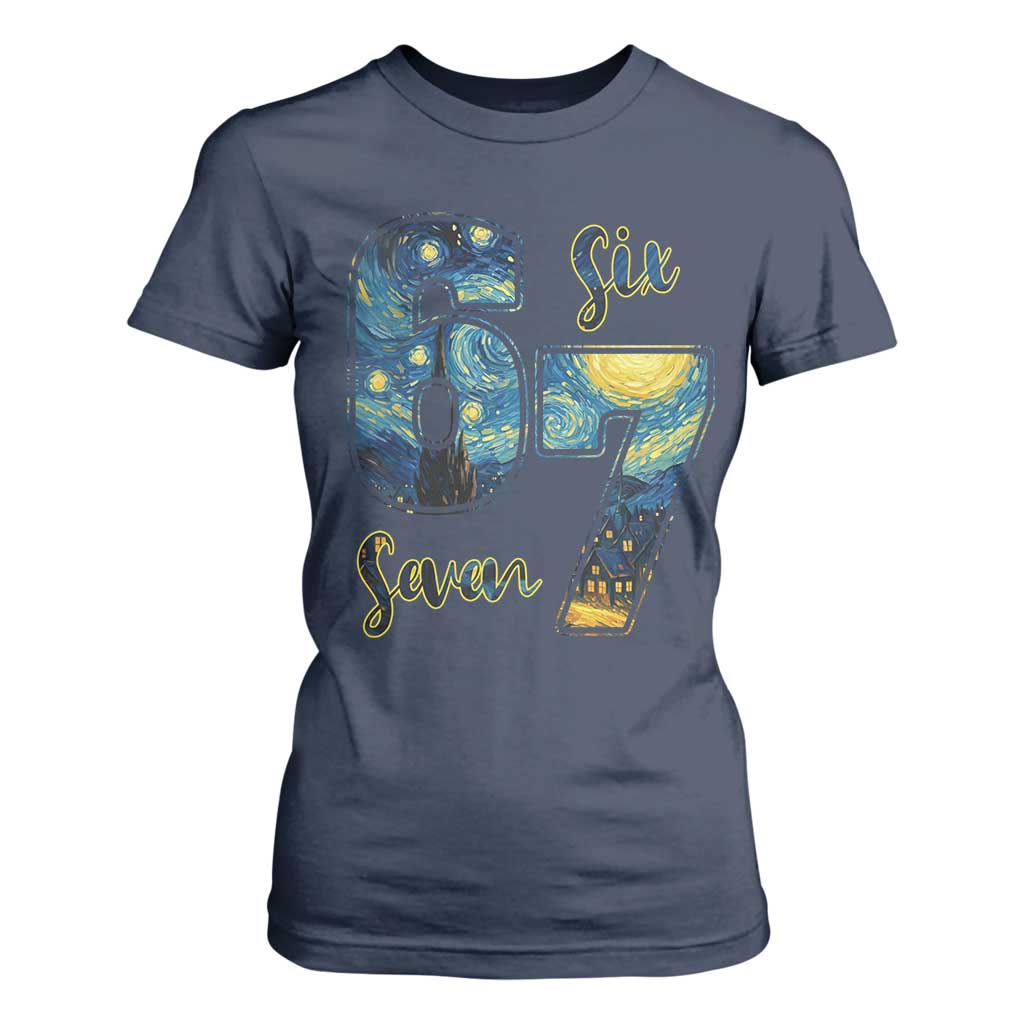 67 Six Seven Meme T Shirt For Women Starry Night Van Gogh TS14 Navy Print Your Wear