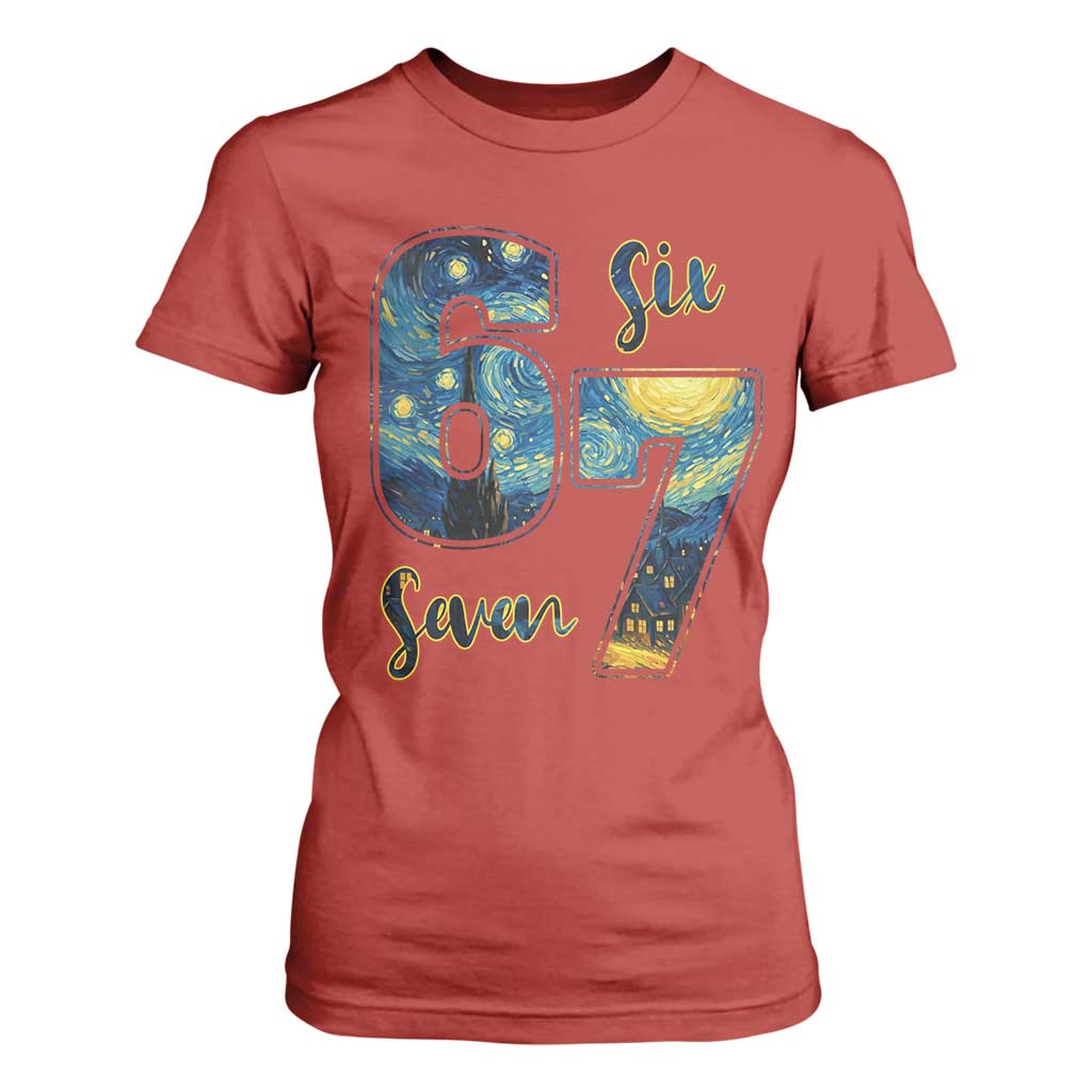 67 Six Seven Meme T Shirt For Women Starry Night Van Gogh TS14 Red Print Your Wear