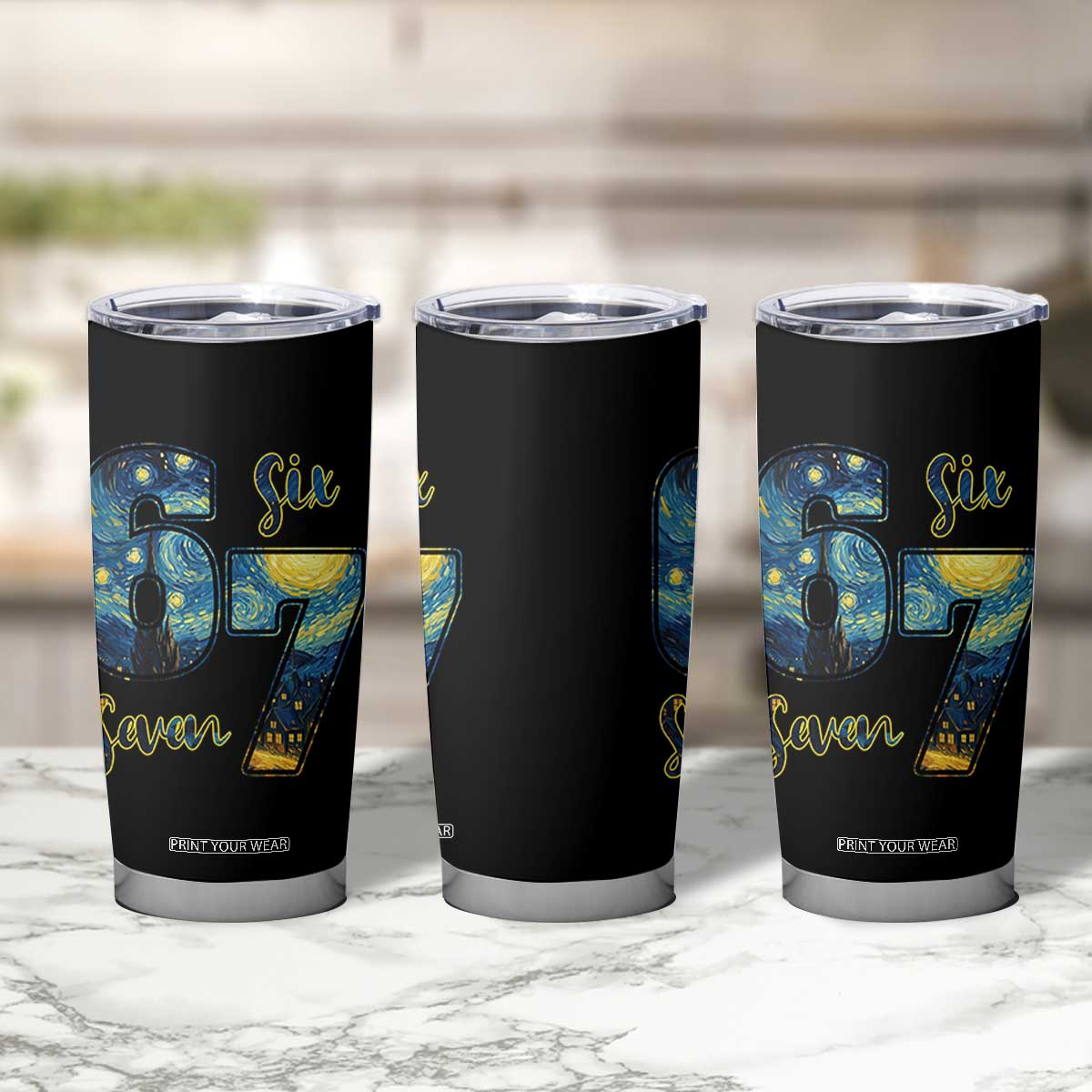 67 Six Seven Meme Tumbler Cup Starry Night Van Gogh TS14 Print Your Wear