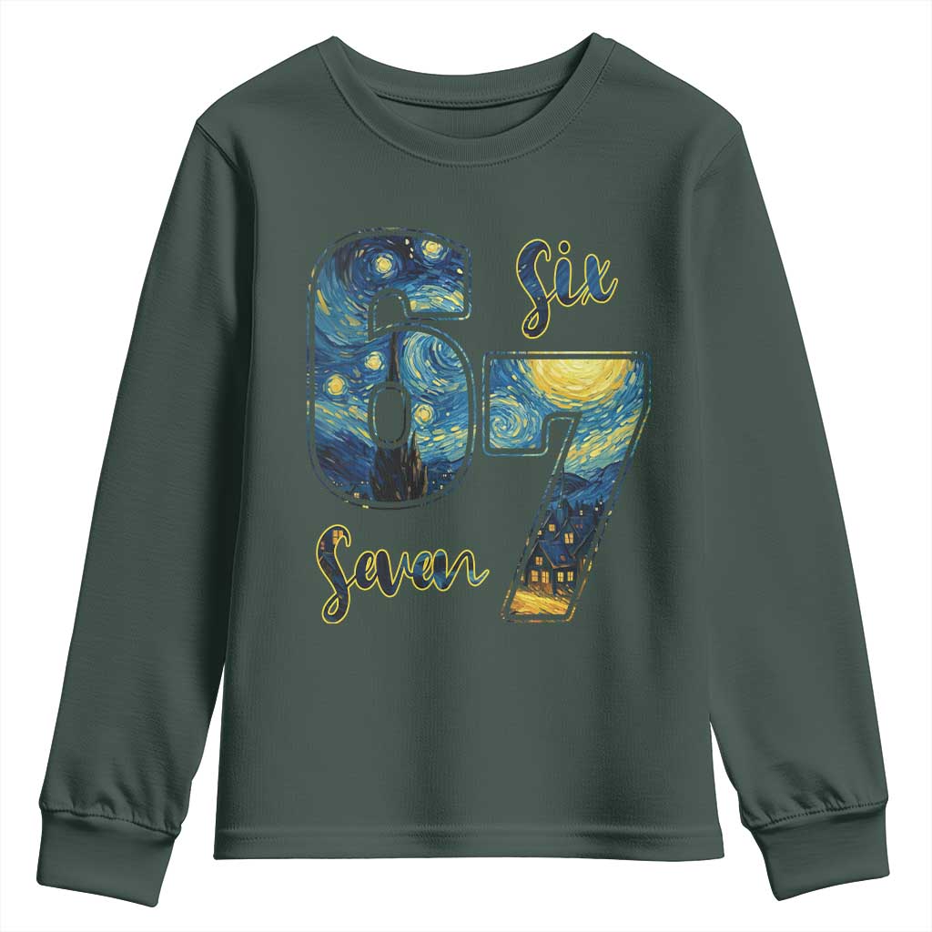 67 Six Seven Meme Youth Sweatshirt Starry Night Van Gogh TS14 Dark Forest Green Print Your Wear
