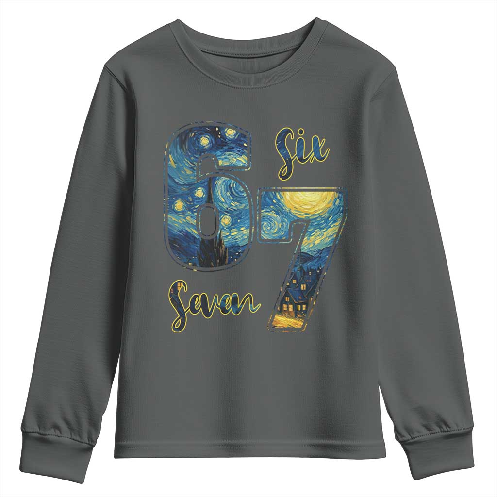 67 Six Seven Meme Youth Sweatshirt Starry Night Van Gogh TS14 Dark Heather Print Your Wear