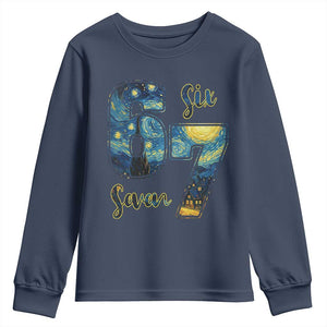 67 Six Seven Meme Youth Sweatshirt Starry Night Van Gogh TS14 Navy Print Your Wear