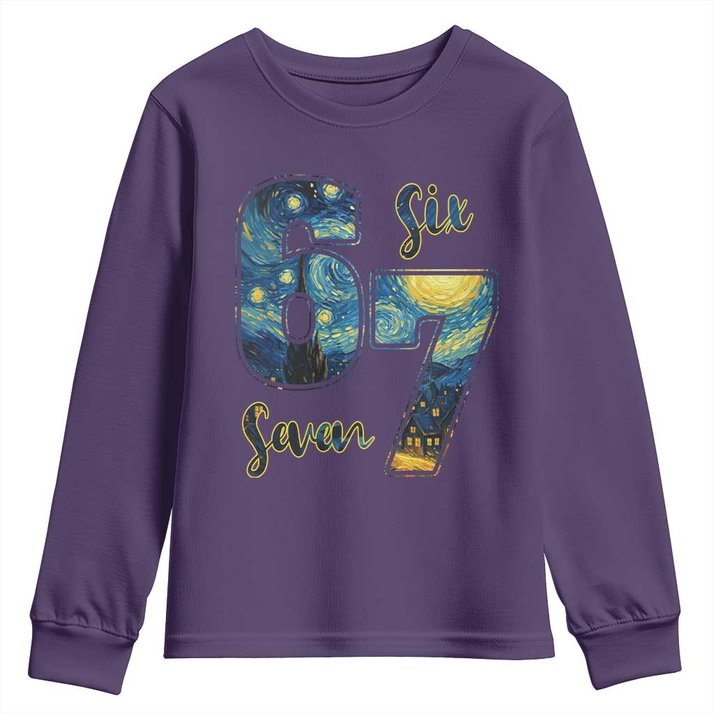 67 Six Seven Meme Youth Sweatshirt Starry Night Van Gogh TS14 Purple Print Your Wear