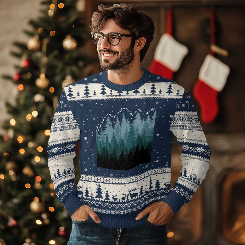 Hoa Hoa Hoa Ugly Christmas Sweater Twilight Lover Pine Forest Cozy TS14 Navy Beige Print Your Wear