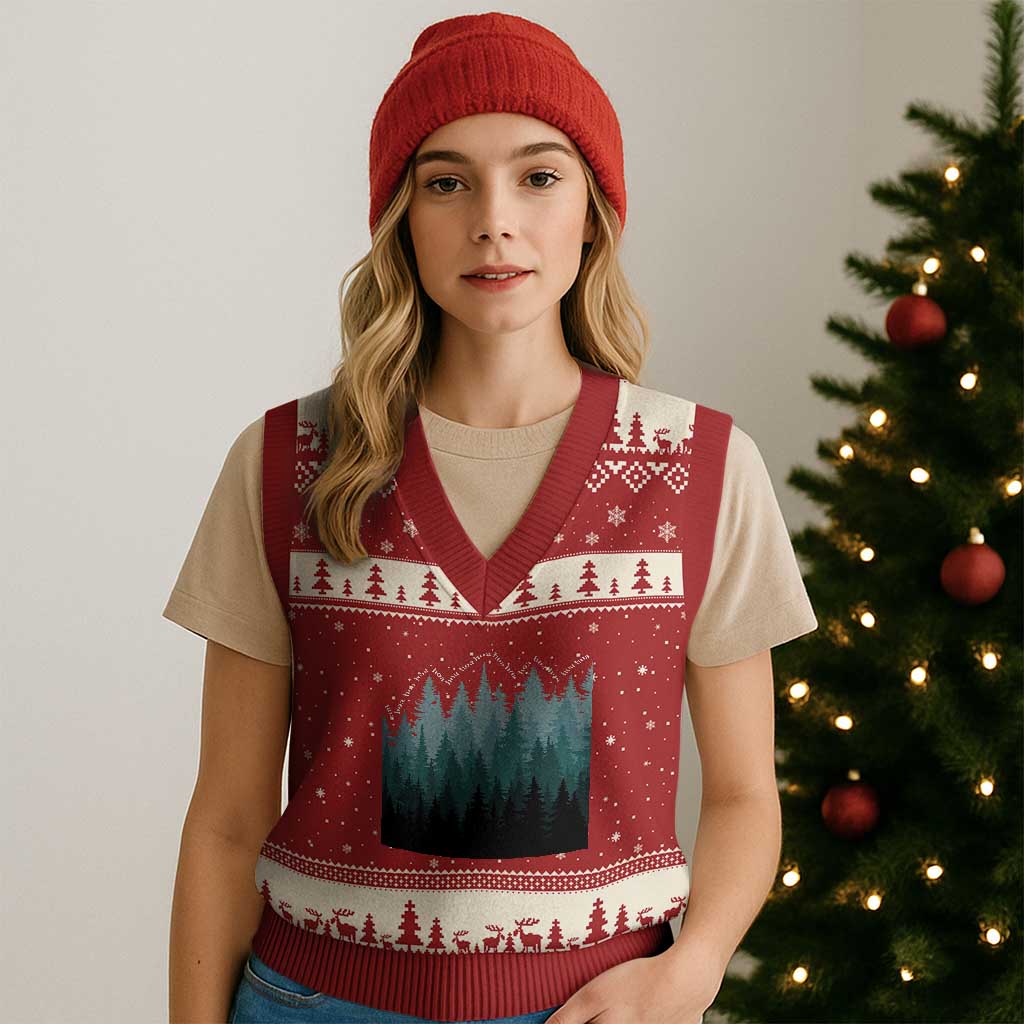Hoa Hoa Hoa V-Neck Knit Sweater Vest Twilight Lover Pine Forest Cozy TS14 Red Beige Print Your Wear