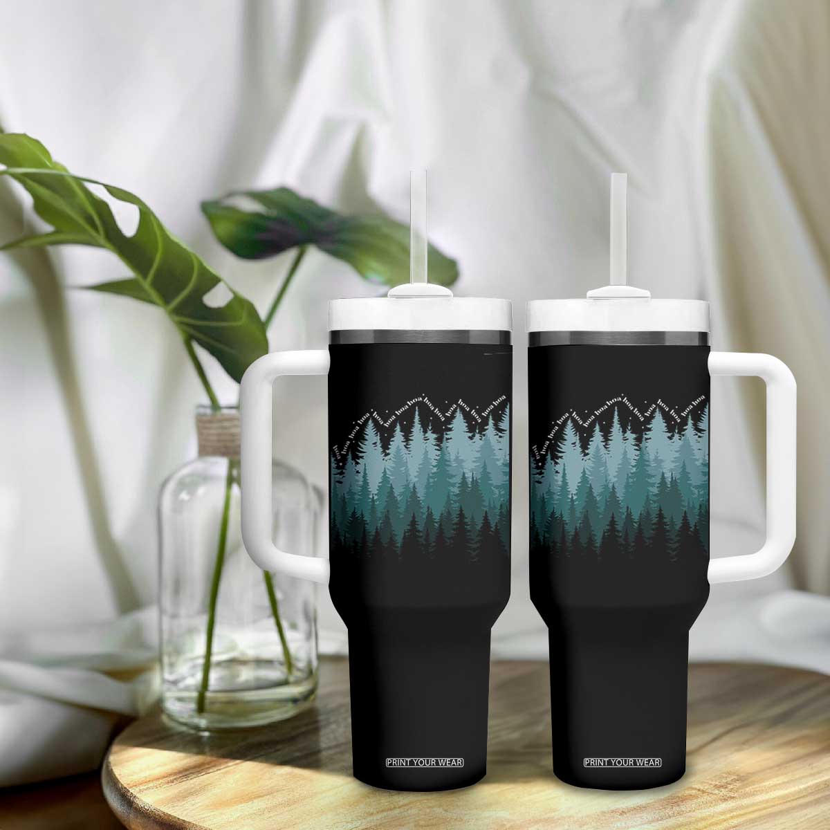 Hoa Hoa Hoa Tumbler With Handle Twilight Lover Pine Forest Cozy TS14 Print Your Wear