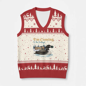 I Am Coming To The Cottage V-Neck Knit Sweater Vest Stupid Canadian Wolf Bird TS14 Beige Red Print Your Wear