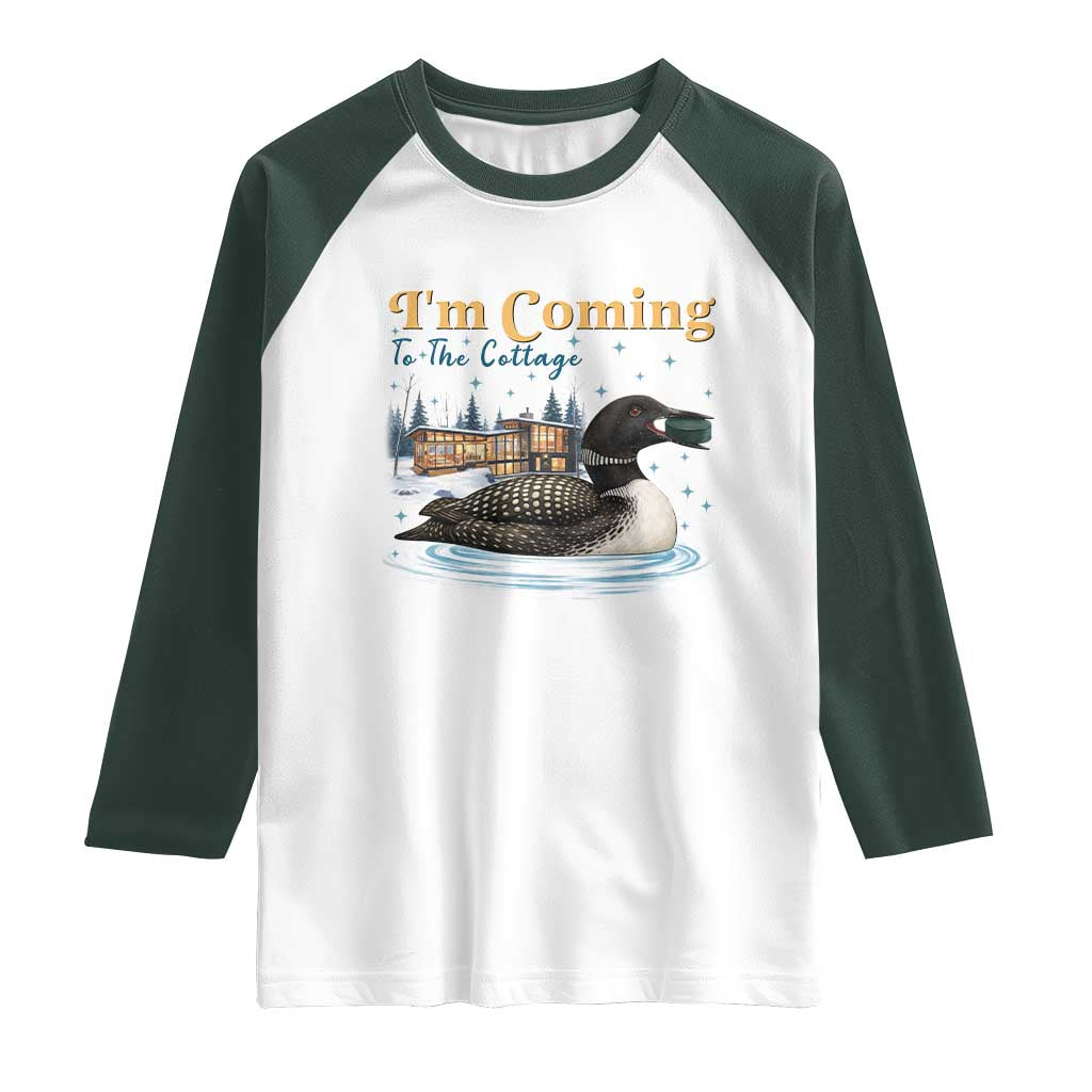 I Am Coming To The Cottage Raglan Shirt Stupid Canadian Wolf Bird TS14 White Dark Forest Green Print Your Wear