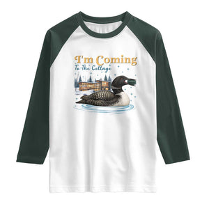 I Am Coming To The Cottage Raglan Shirt Stupid Canadian Wolf Bird TS14 White Dark Forest Green Print Your Wear