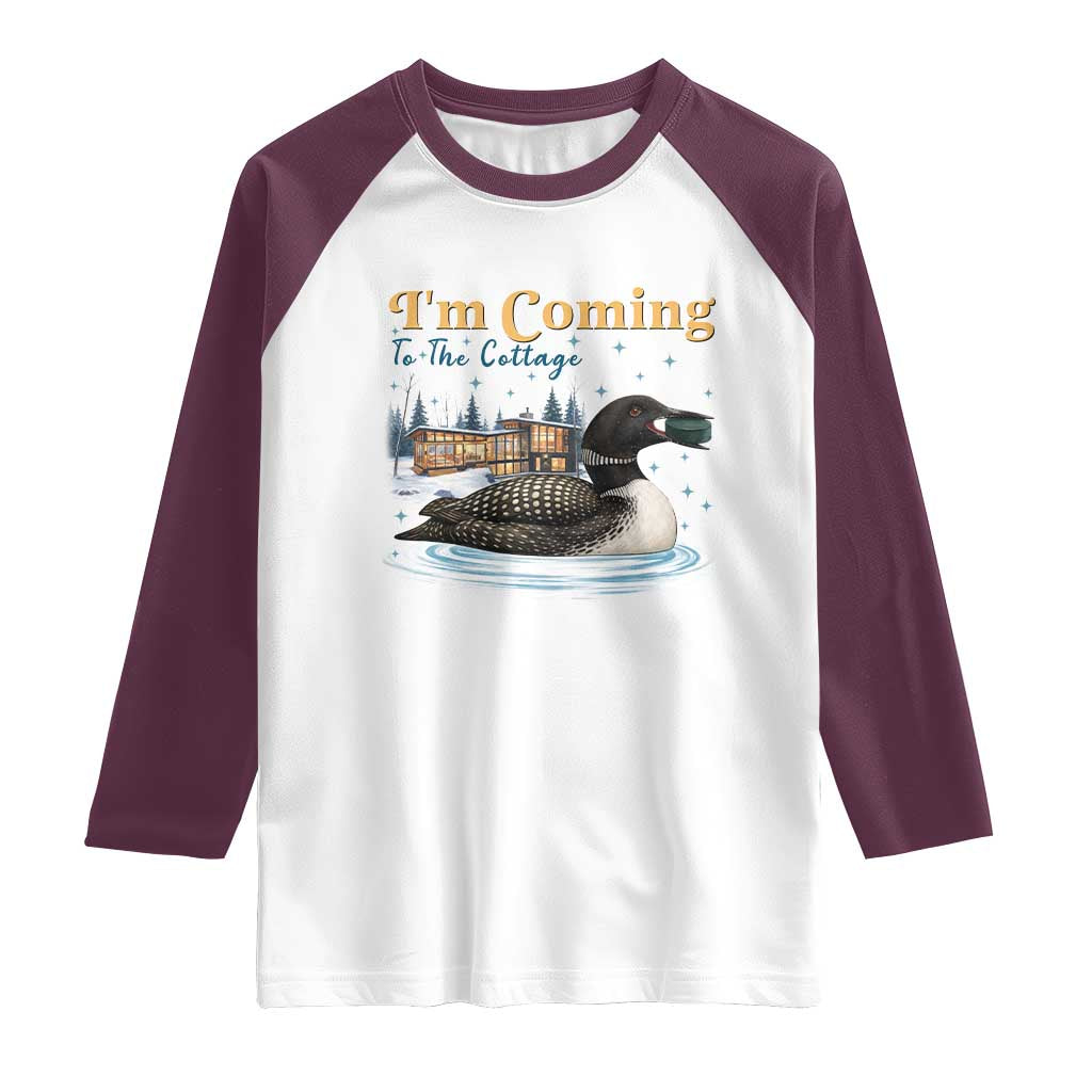 I Am Coming To The Cottage Raglan Shirt Stupid Canadian Wolf Bird TS14 White Maroon Print Your Wear