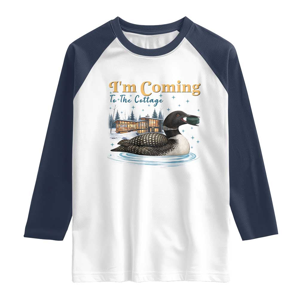I Am Coming To The Cottage Raglan Shirt Stupid Canadian Wolf Bird TS14 White Navy Print Your Wear