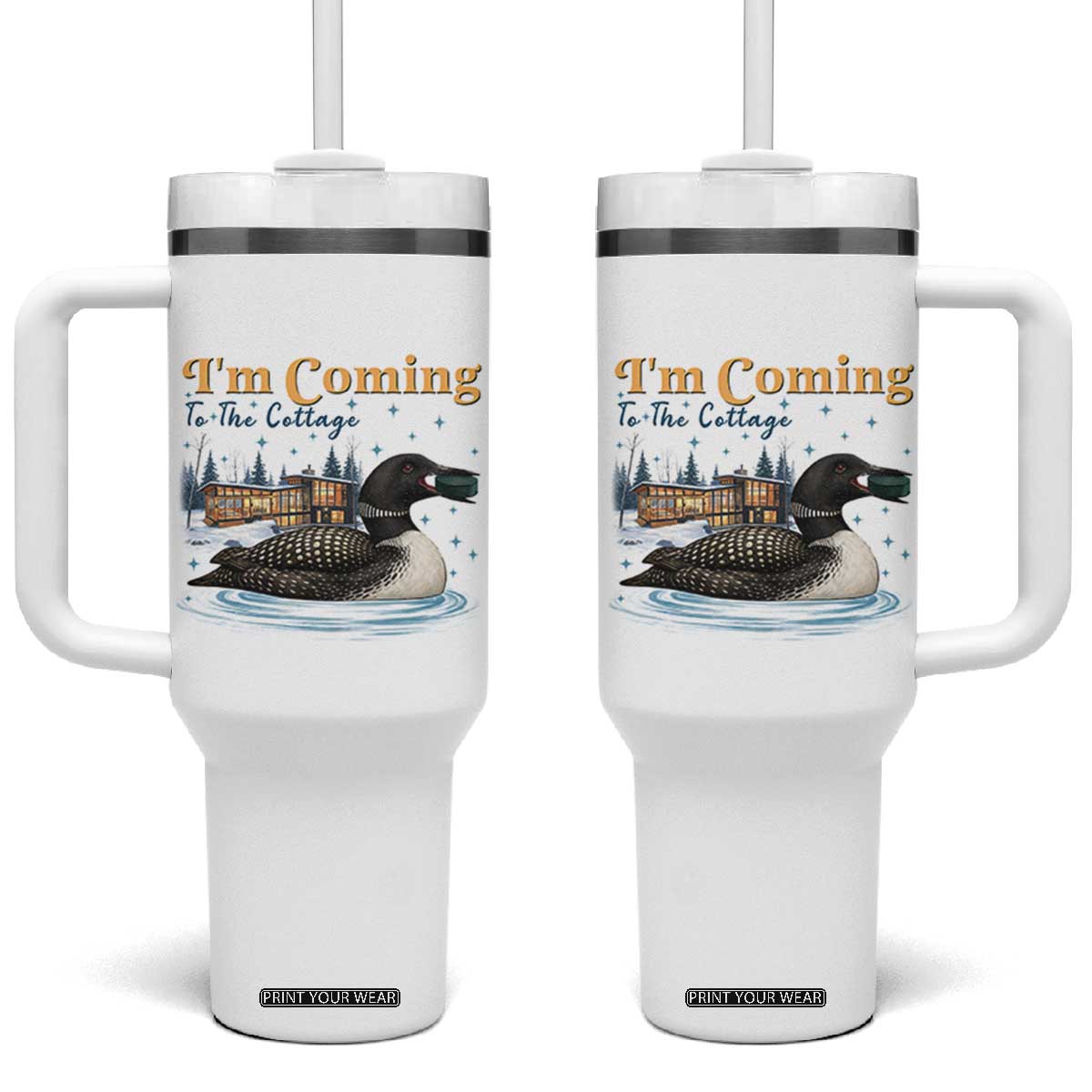 I Am Coming To The Cottage Tumbler With Handle Stupid Canadian Wolf Bird TS14 One Size: 40 oz White Print Your Wear
