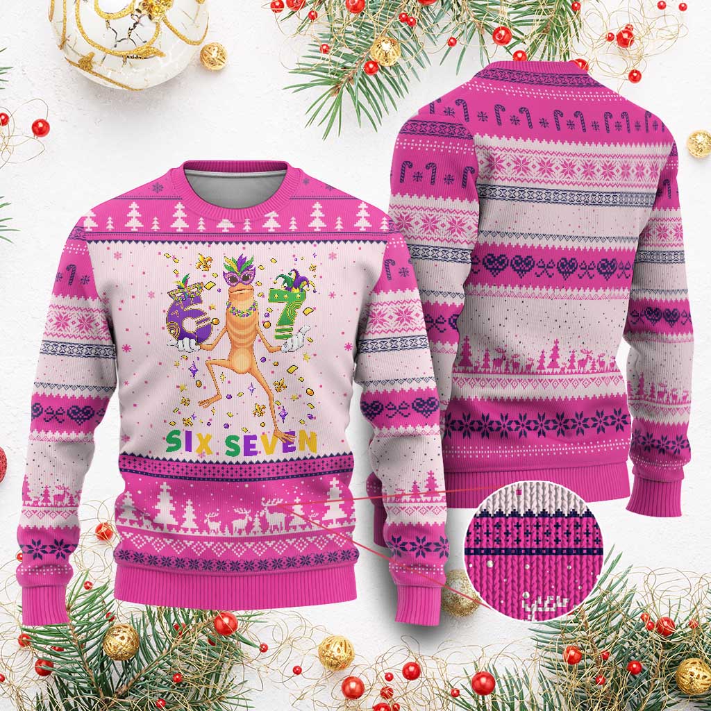 67 Mardi Gras Ugly Christmas Sweater Marcus The Worm Carnival Trendy Meme TS14 Hot Pink Print Your Wear