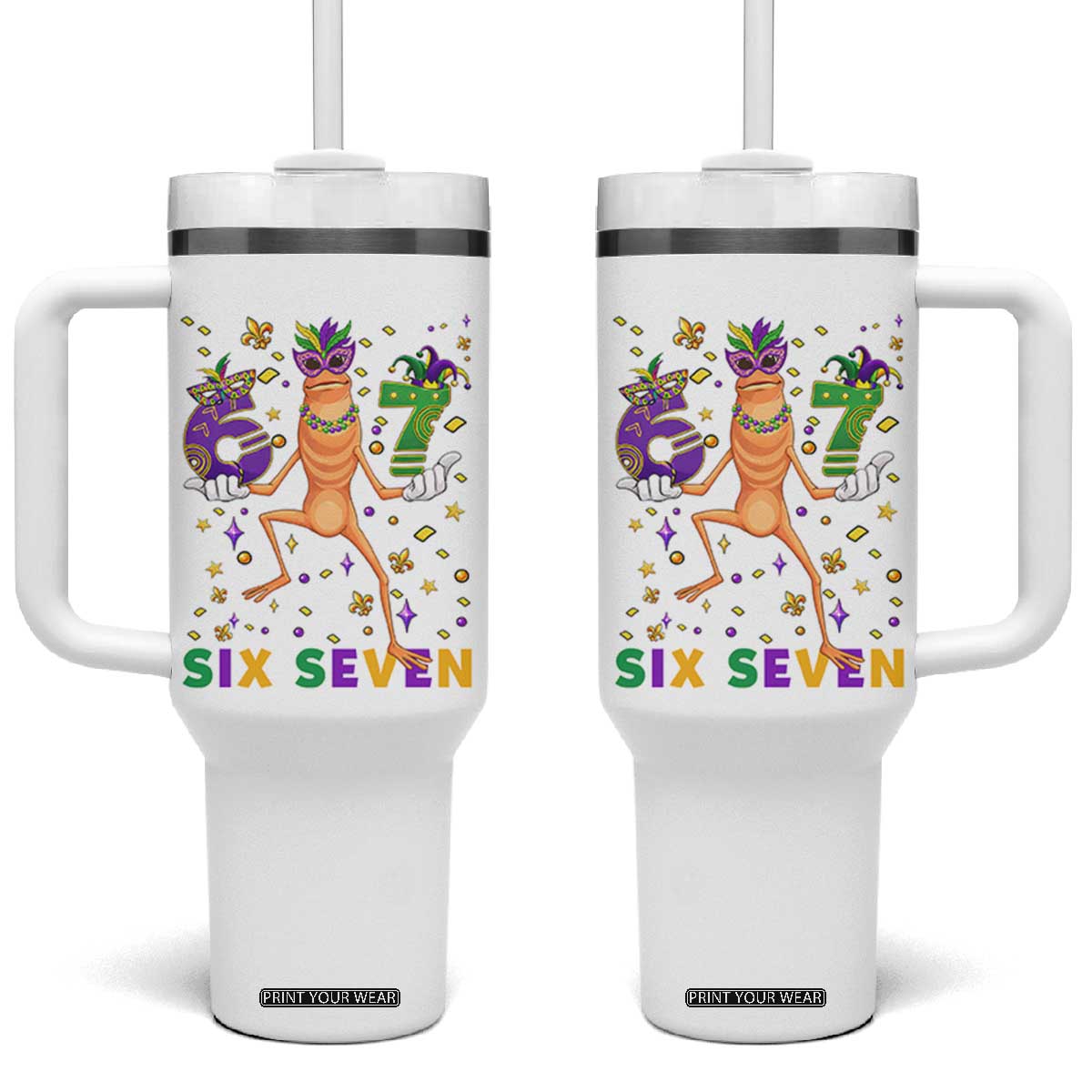 67 Mardi Gras Tumbler With Handle Marcus The Worm Carnival Trendy Meme TS14 One Size: 40 oz White Print Your Wear