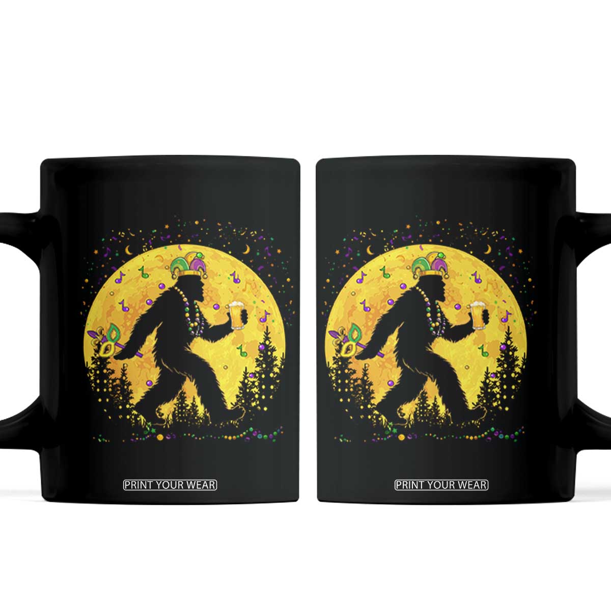 Mardi Gras Bigfoot Coffee Mug Funny Sasquatch Carnival Trendy Meme TS14 Black Print Your Wear