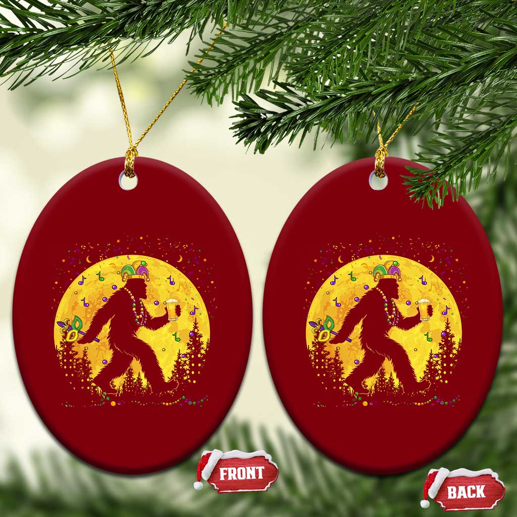 Mardi Gras Bigfoot Ceramic Ornament Funny Sasquatch Carnival Trendy Meme TS14 Print Your Wear