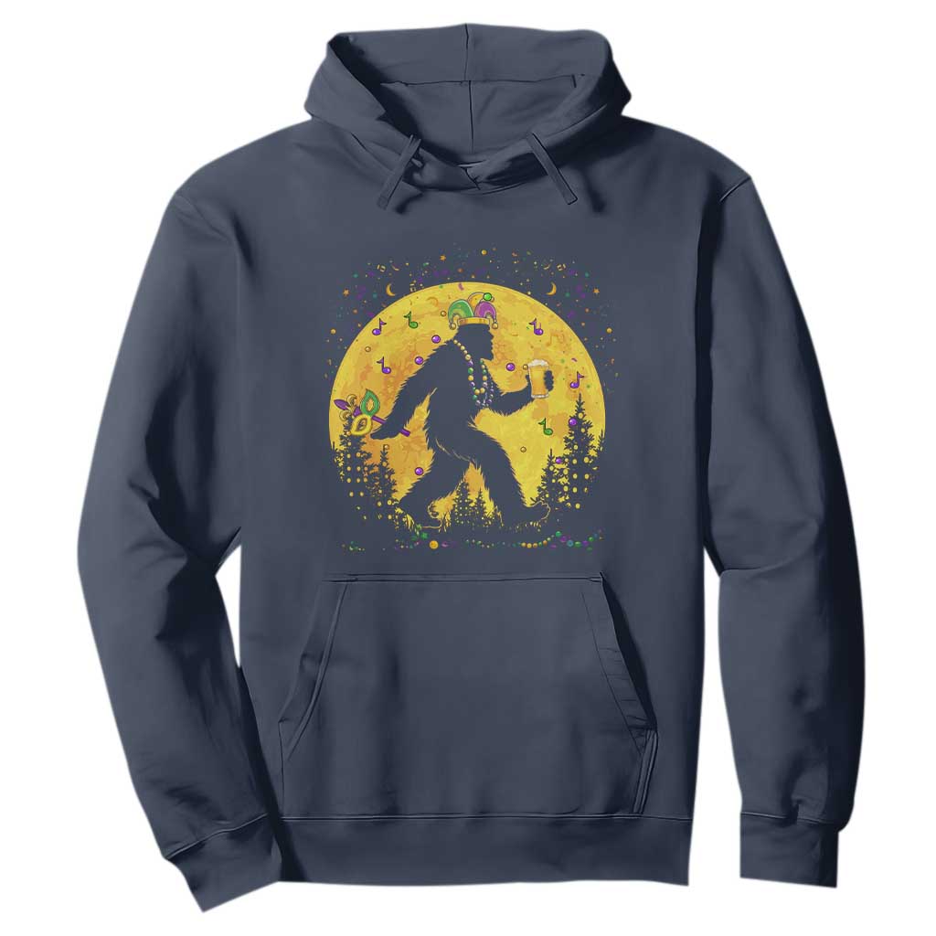 Mardi Gras Bigfoot Hoodie Funny Sasquatch Carnival Trendy Meme TS14 Navy Print Your Wear