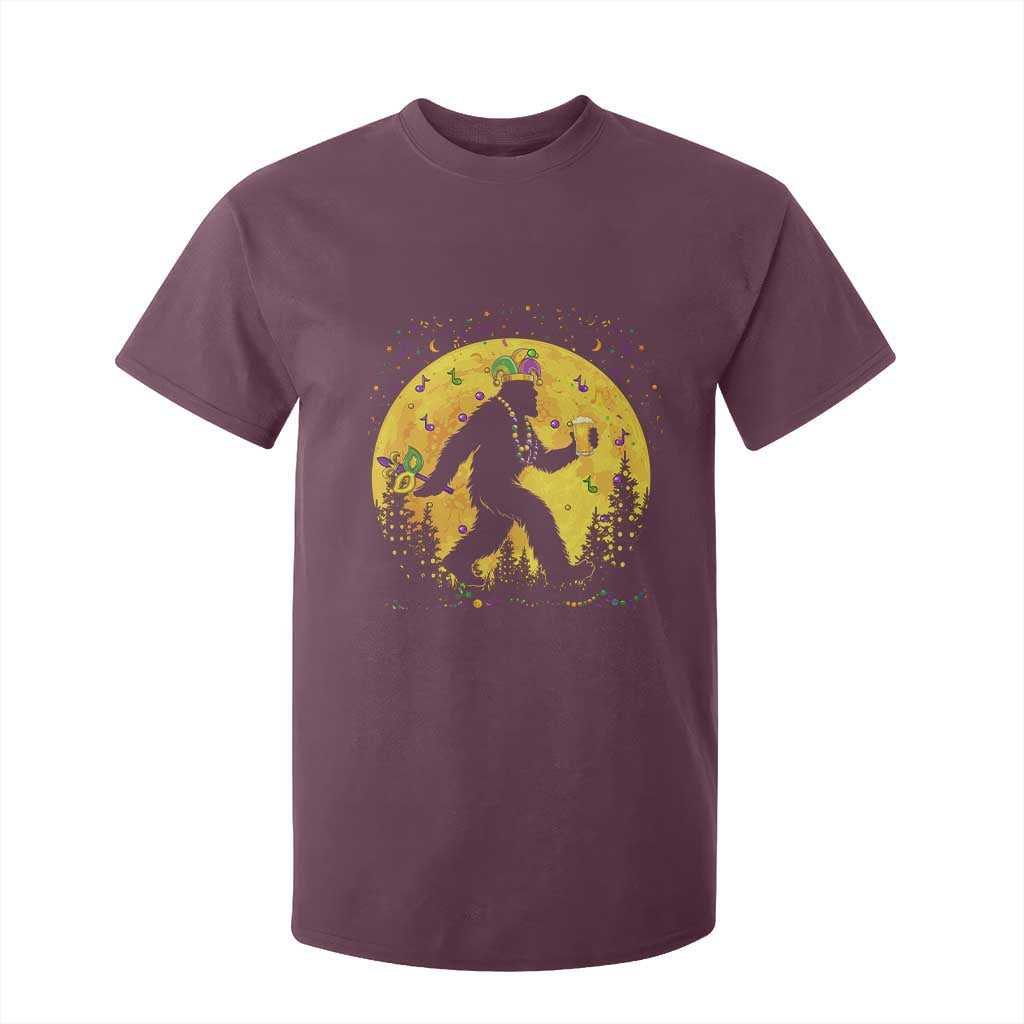 Mardi Gras Bigfoot T Shirt For Kid Funny Sasquatch Carnival Trendy Meme TS14 Maroon Print Your Wear