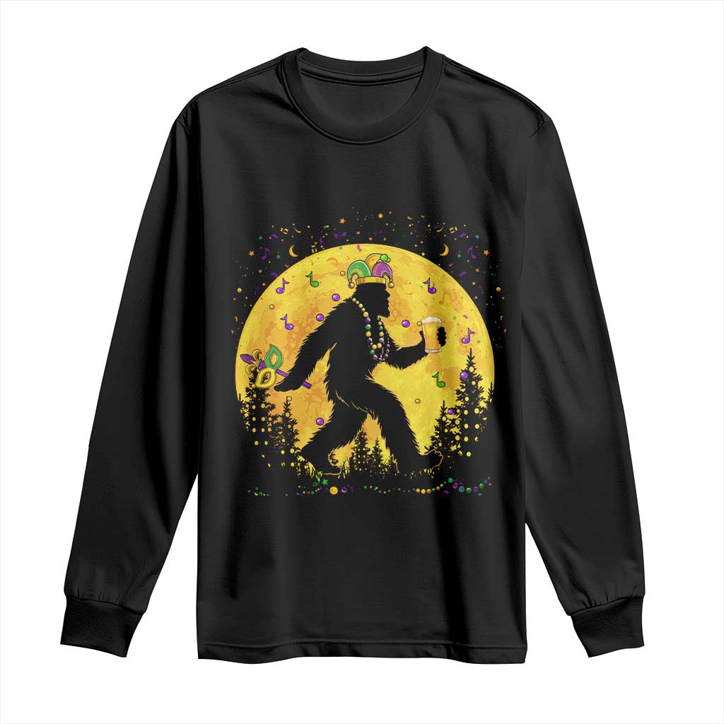 Mardi Gras Bigfoot Long Sleeve Shirt Funny Sasquatch Carnival Trendy Meme TS14 Black Print Your Wear