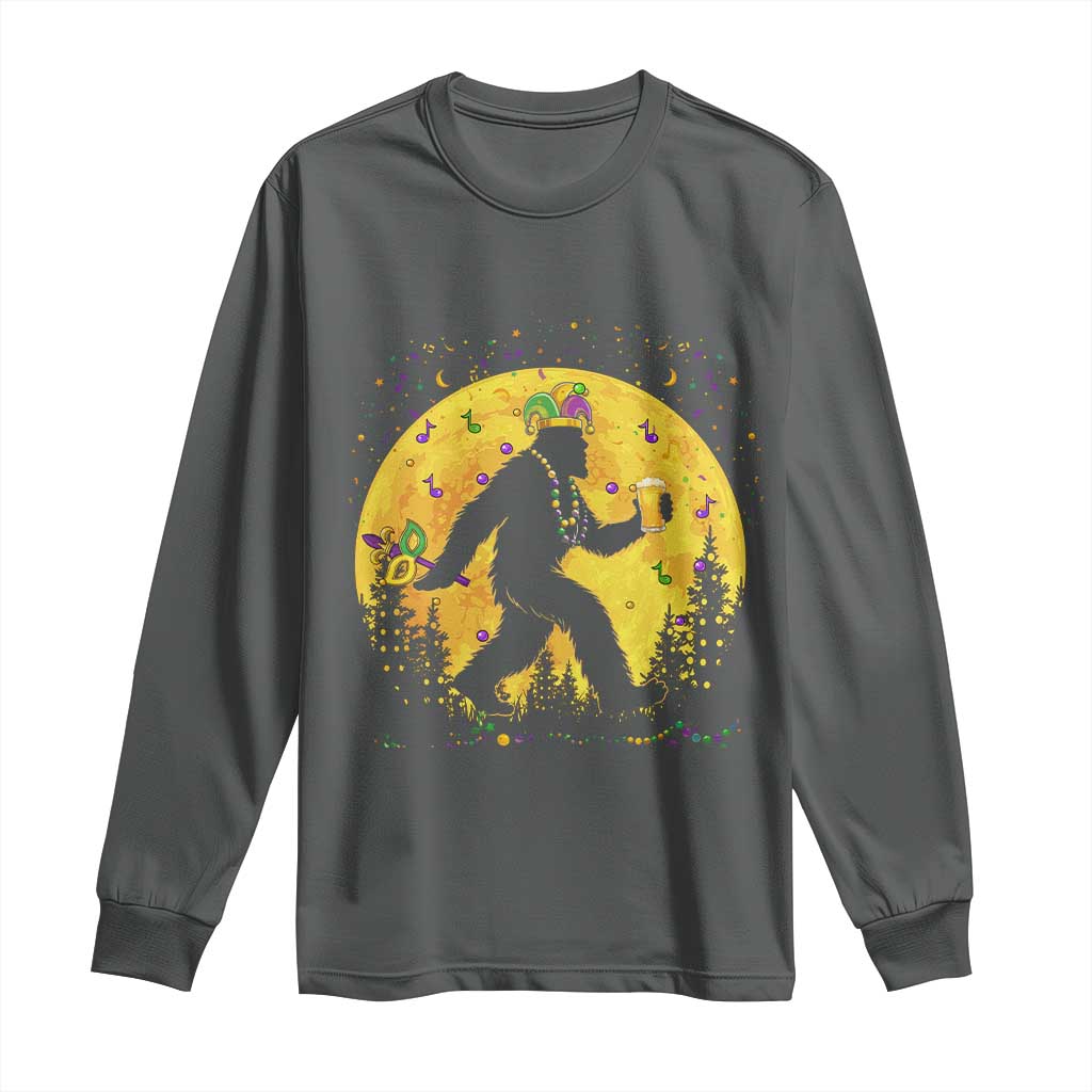 Mardi Gras Bigfoot Long Sleeve Shirt Funny Sasquatch Carnival Trendy Meme TS14 Dark Heather Print Your Wear
