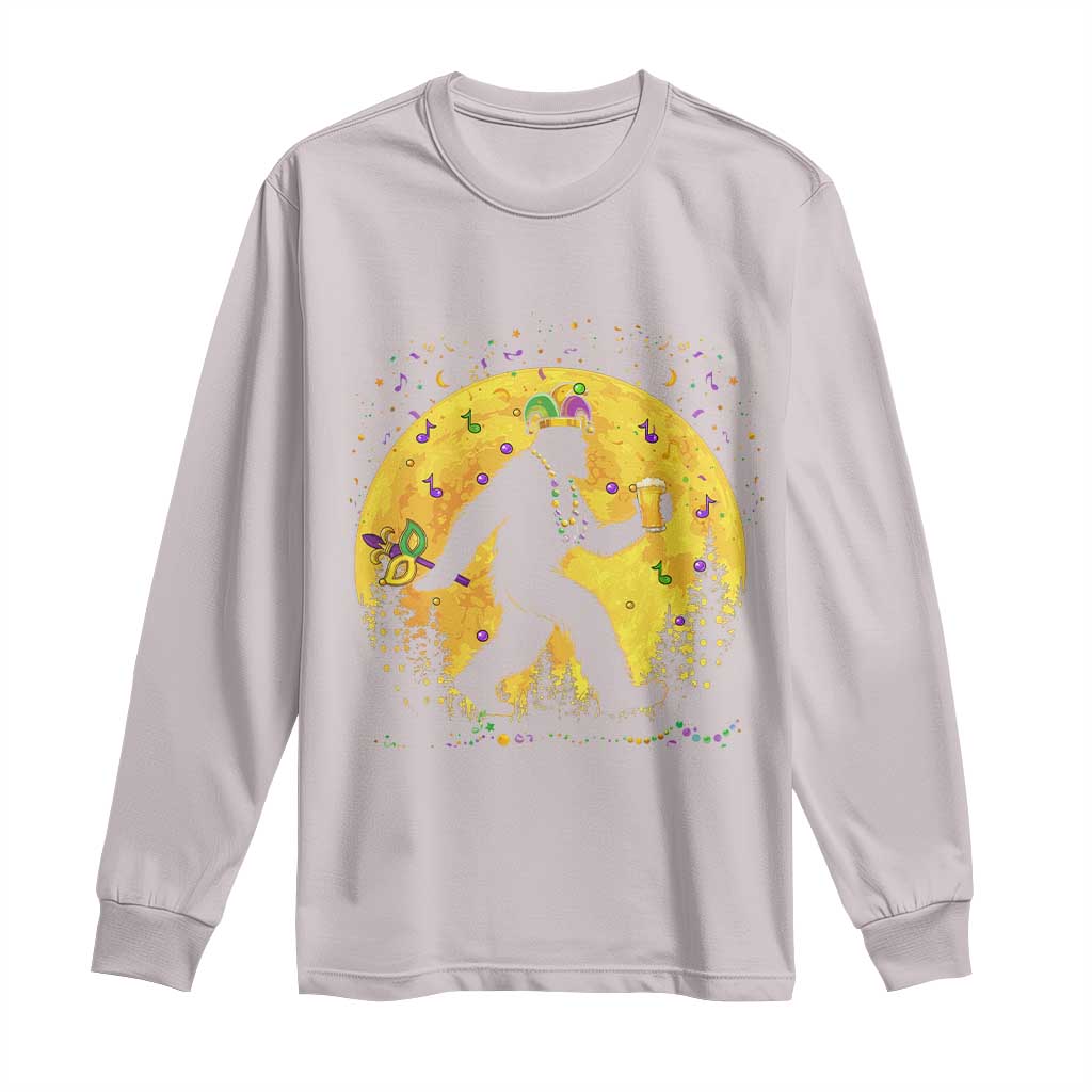 Mardi Gras Bigfoot Long Sleeve Shirt Funny Sasquatch Carnival Trendy Meme TS14 Ice Gray Print Your Wear